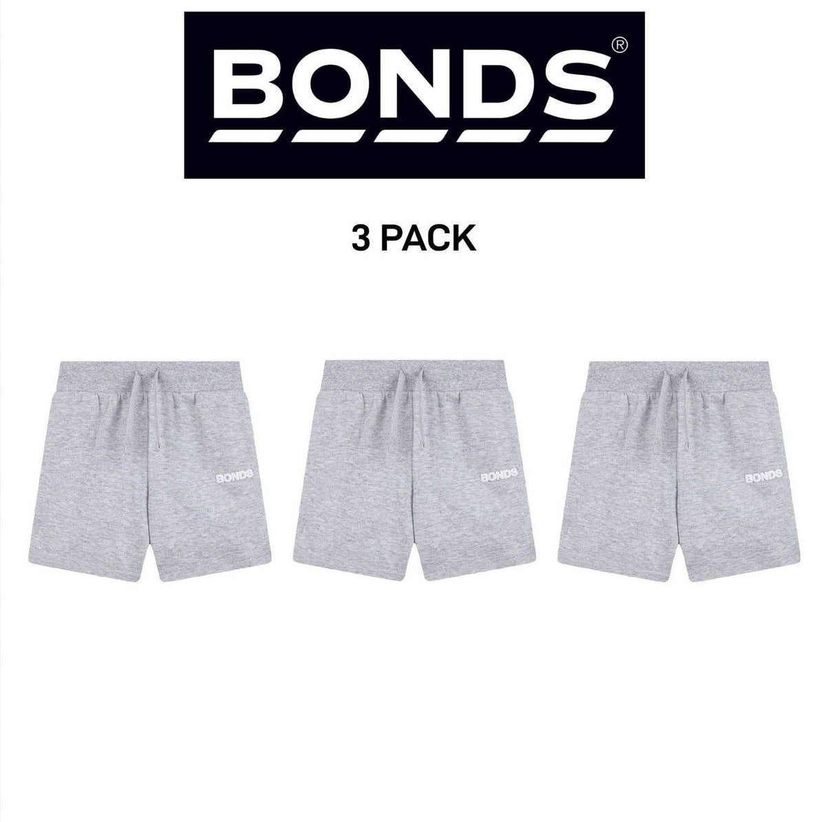 Bonds Kids Tech Sweats Short Lightweight Soft Rib Waistband Sporty 3 Pack KVQPK