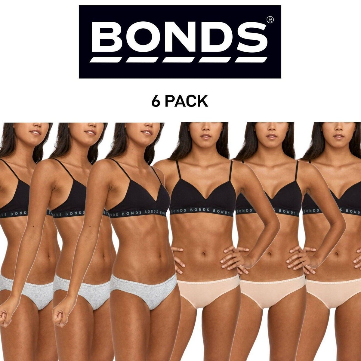 Bonds Womens Hipster Bikini Soft Cotton Low Rise Stretchy Waist 6 Pack WUFNA