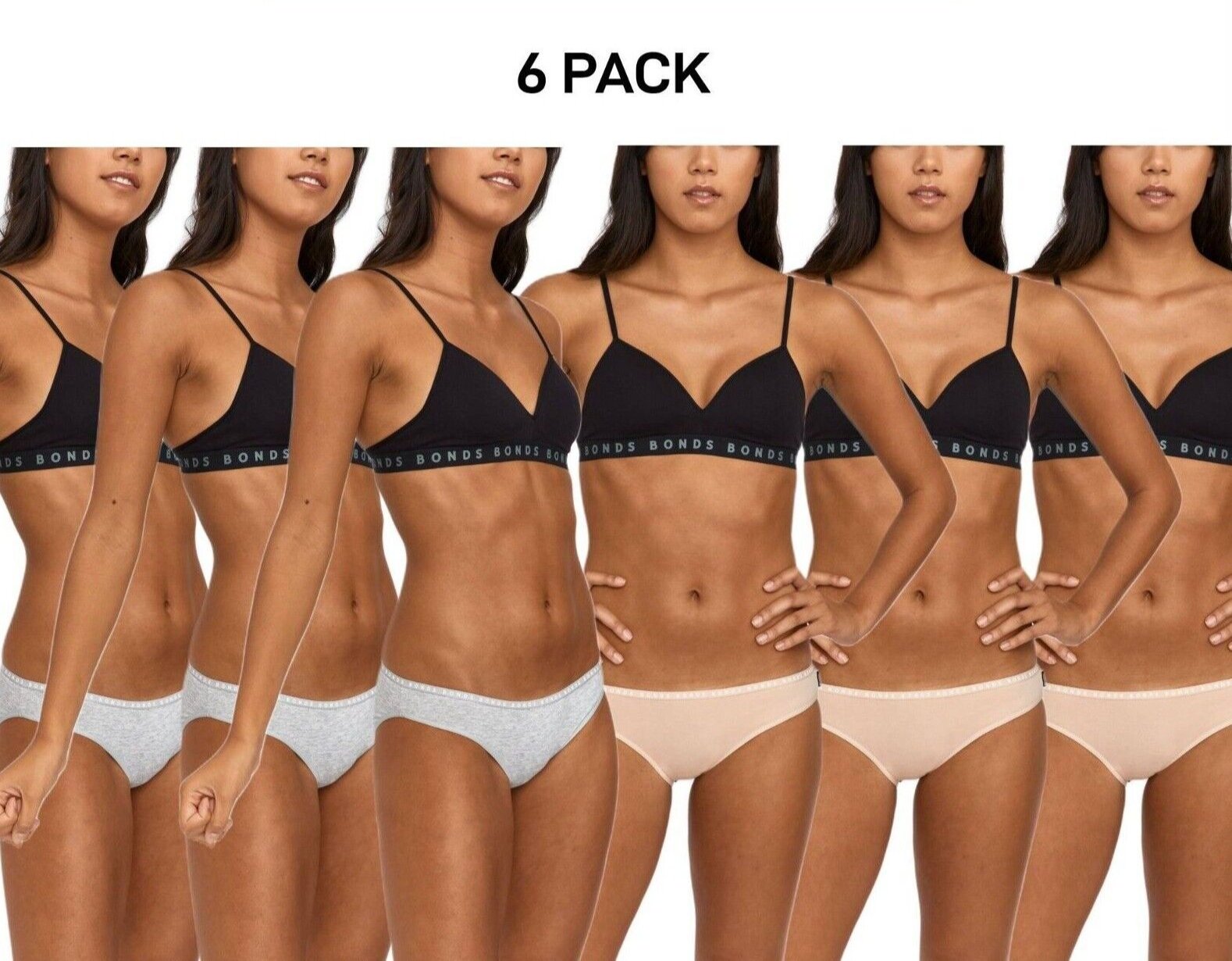 Bonds Womens Hipster Bikini Soft Cotton Low Rise Stretchy Waist 6 Pack WUFNA