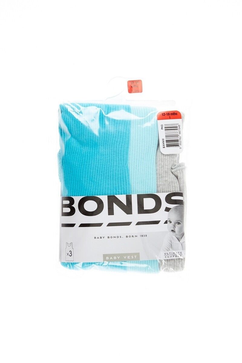 Bonds Baby Vest Ribbed Warmth Singlets Comfy Side Seamfree 3 Pack BXHNT