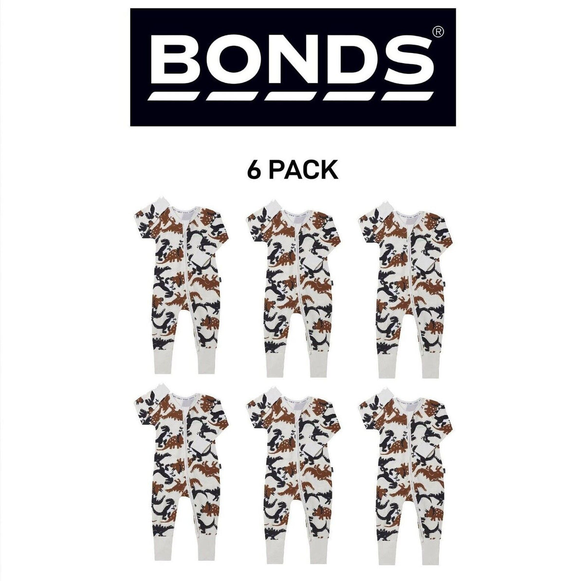Bonds Baby Zip Wondersuit Cosy Safe & Soft Stretchy Protective Zip 6 Pack BZBVA