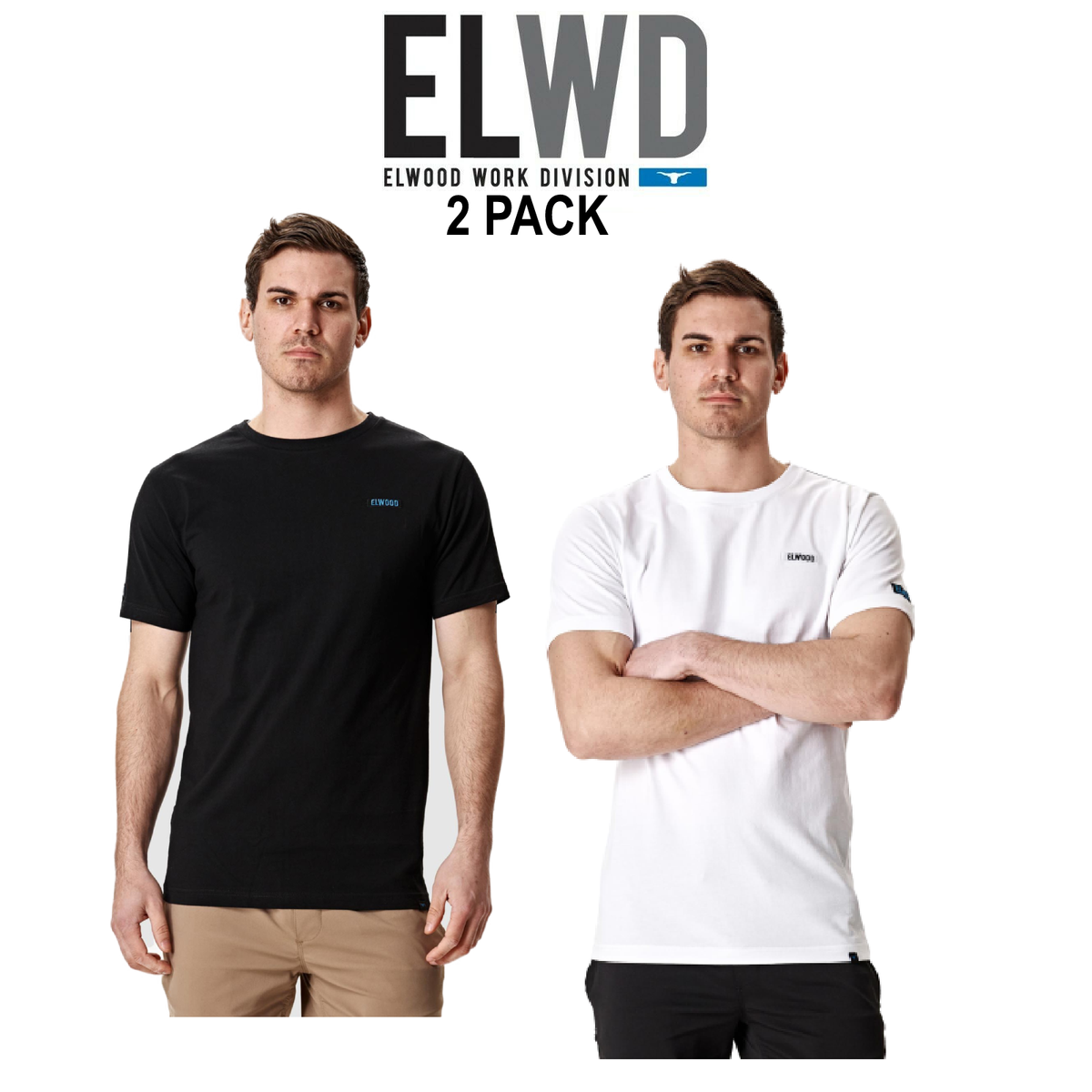 Elwood 2 Pack Corp Tee Cotton Short Sleeve Stretch T-Shirt Work Casual EWD814