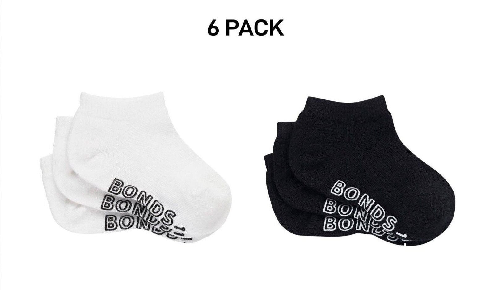 Bonds Baby Lightweght Low Cut Socks Grippy Soles & Soft Toe Seams 6 Pack RXUQ3N