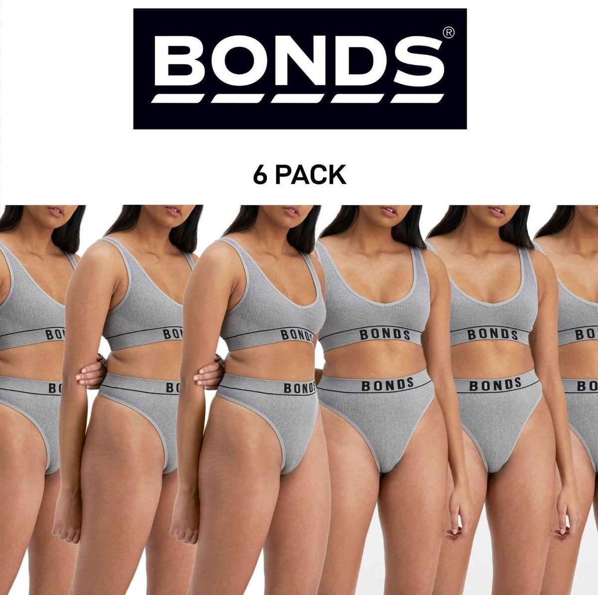 Bonds Womens Retro Rib Gee 90's Style with High Legline Knit Fabric 6 Pack WU8HA