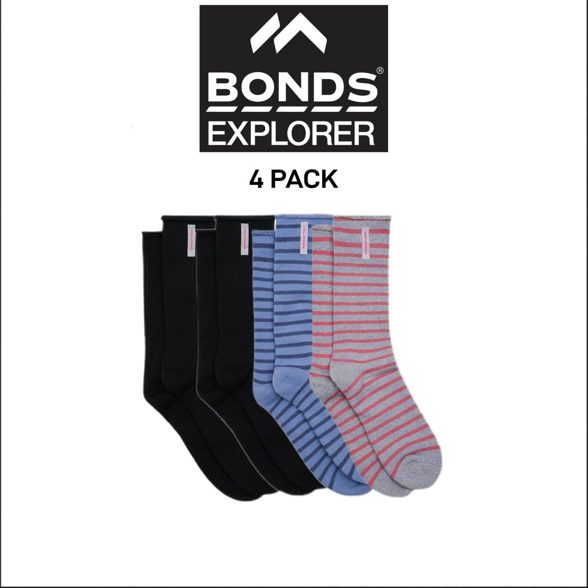 Bonds Explorer Womens Original Lightweight Cushioned Crew Socks 4 Pack L1757W