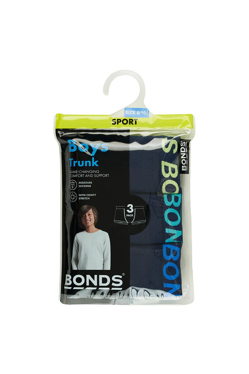 Bonds Boys Trunk Sport Moisture Wicking Cool & Dry Comfort Covered 6 Pack UWKN3A