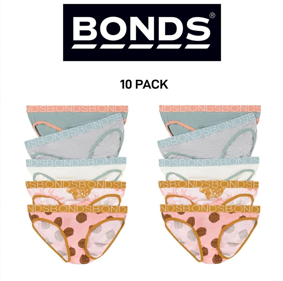 Bonds Girls Bikini Soft and Stretchy Perfect Everyday Coverage 10 Pack UWNV5A