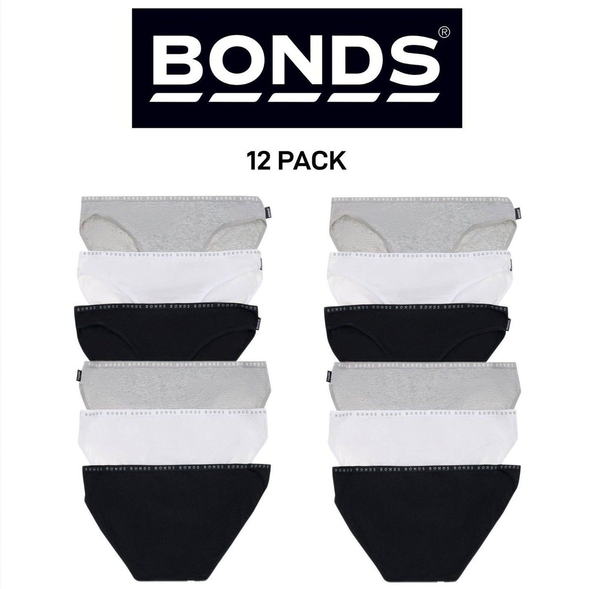 Bonds Womens Hipster Bikini Soft Cotton Low Rise Stretchy Waist 12 Pack WUFNA