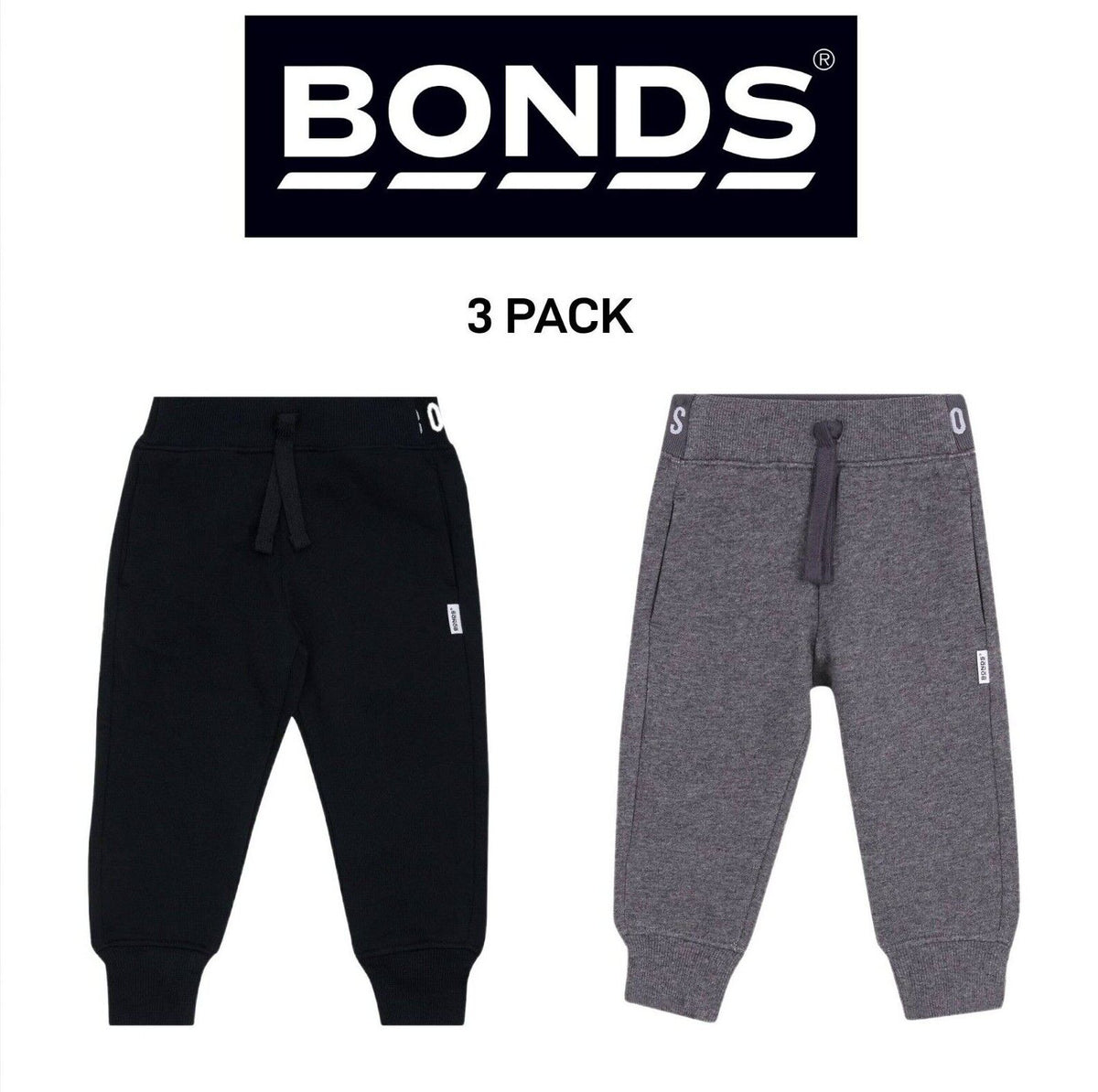 Bonds Baby Fleece Trackie Pants Stretchy Branded Waistband Snuggly 3 Pack KVRJA