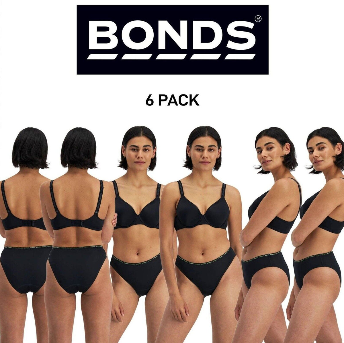 Bonds Womens Damn Dry Active Hi Bikini Protect Odours & Light Leaks 6 Pack WRJCA