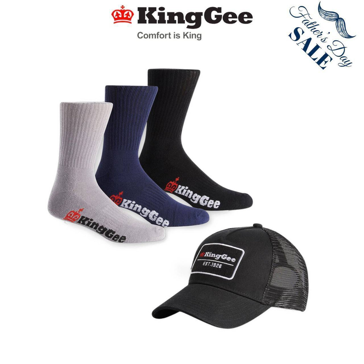 FATHERS DAY SALE KingGee Unisex Bamboo Crew Socks Trucker Cap Sock Bundle K09009