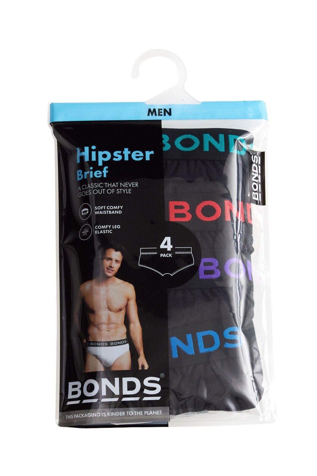 Bonds Mens Basic Hipster Briefs Cotton Stretchable Tailored Fit 4 Pack M38DM4