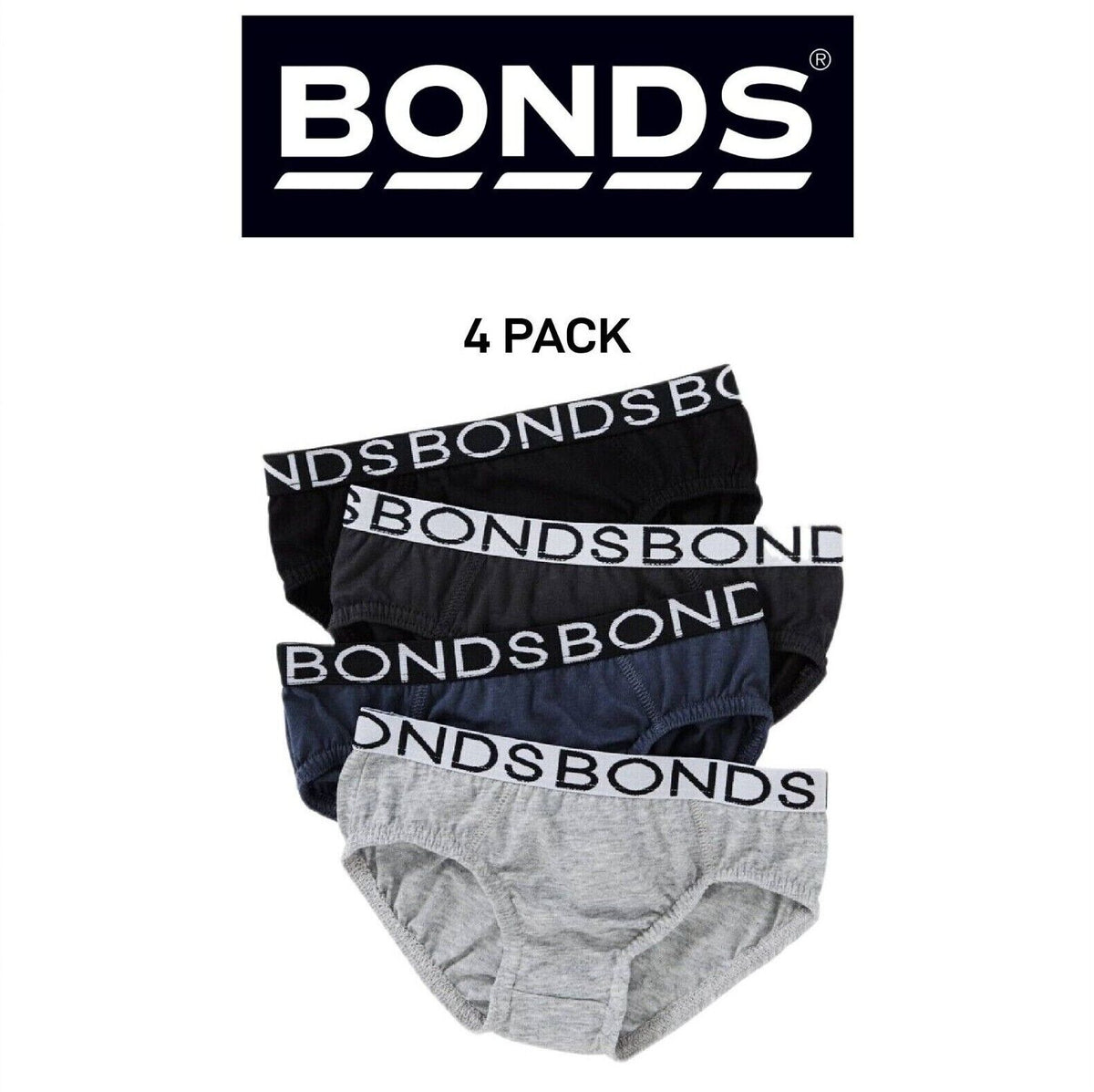 Bonds Boys Brief Underwear Breathable Cotton Rich Fabric 4 Pack UZW14A