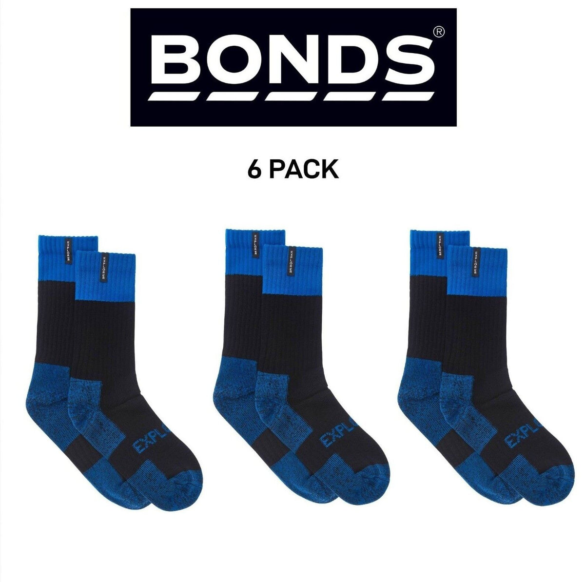 Bonds Mens Explorer Tough Work Durable Dual Layer Cotton 6 Pack SYNJ2W