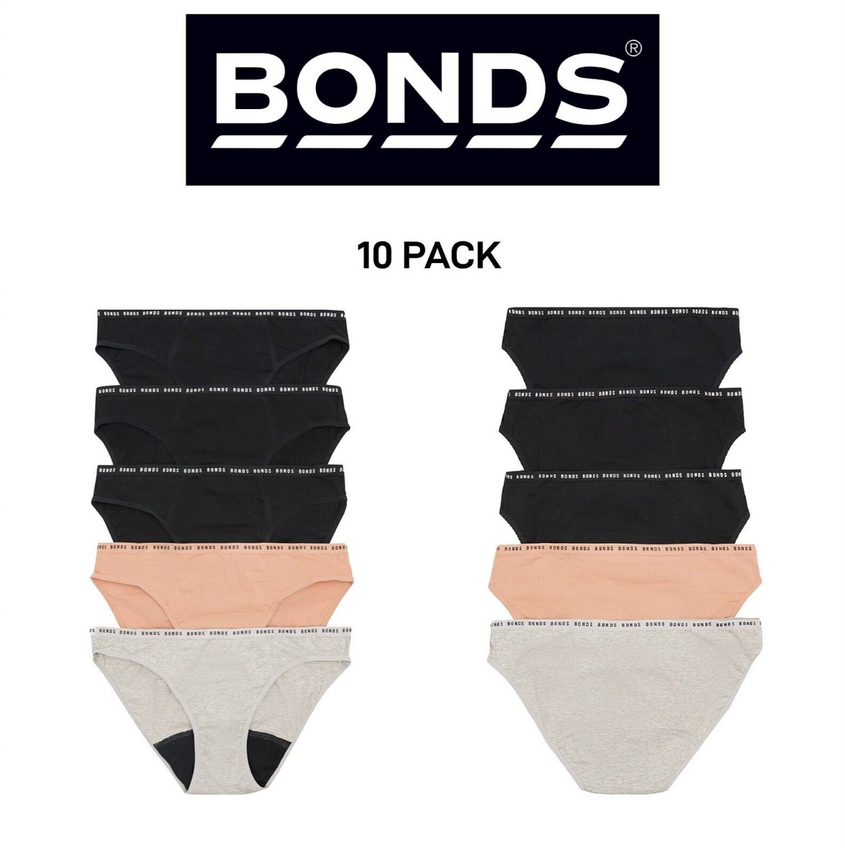 Bonds Womens Blody Comfy Period Bikini Moderate Odour Free Undies 10 Pack WR4DA
