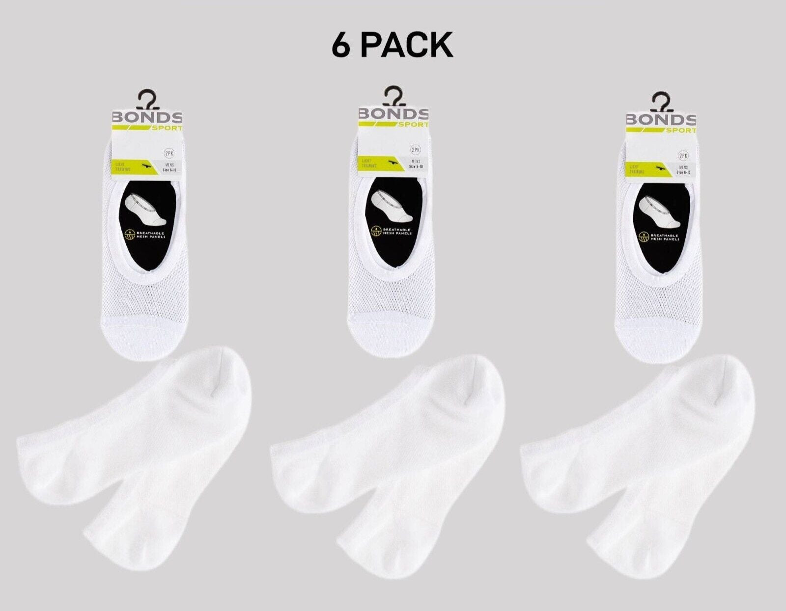Bonds Mens Mesh Play Cool Footlet Socks Sport Active Running 6 Pack SYRU2N