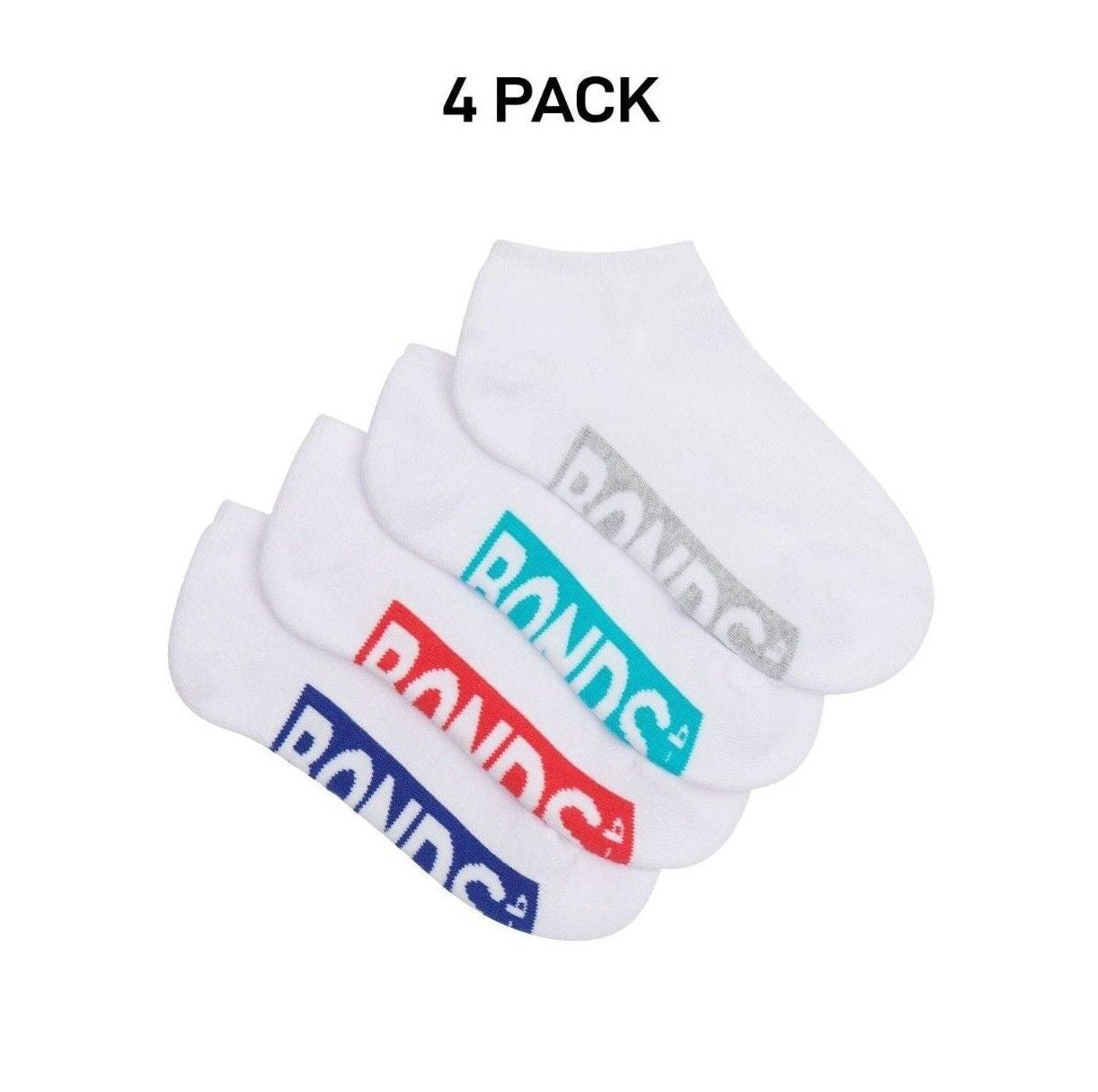 Bonds Kids Logo Light Low Cut Socks Comfy Lightweight Breathable 4 Pack RXU74W