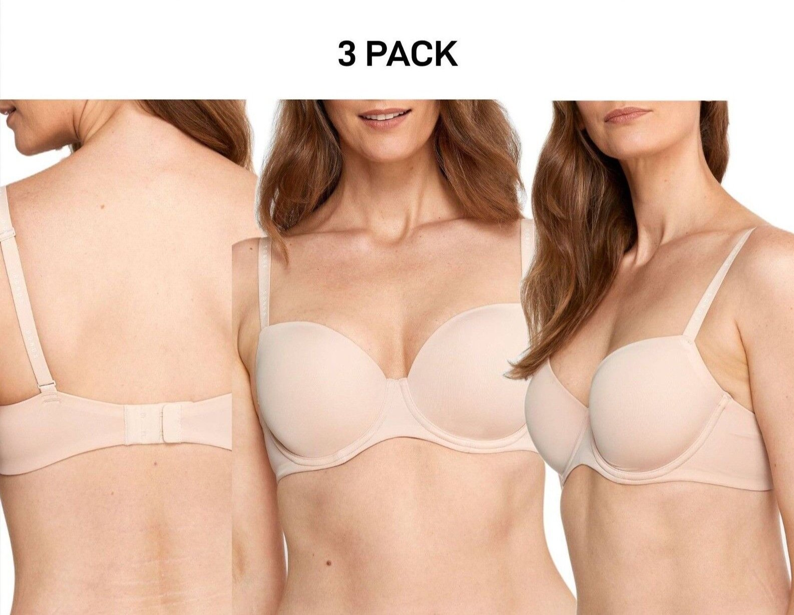 Bonds Womens Invisi Full Busted T-Shirt Bra Comfy Strap Soft Smooth 3 Pack YXC4Y
