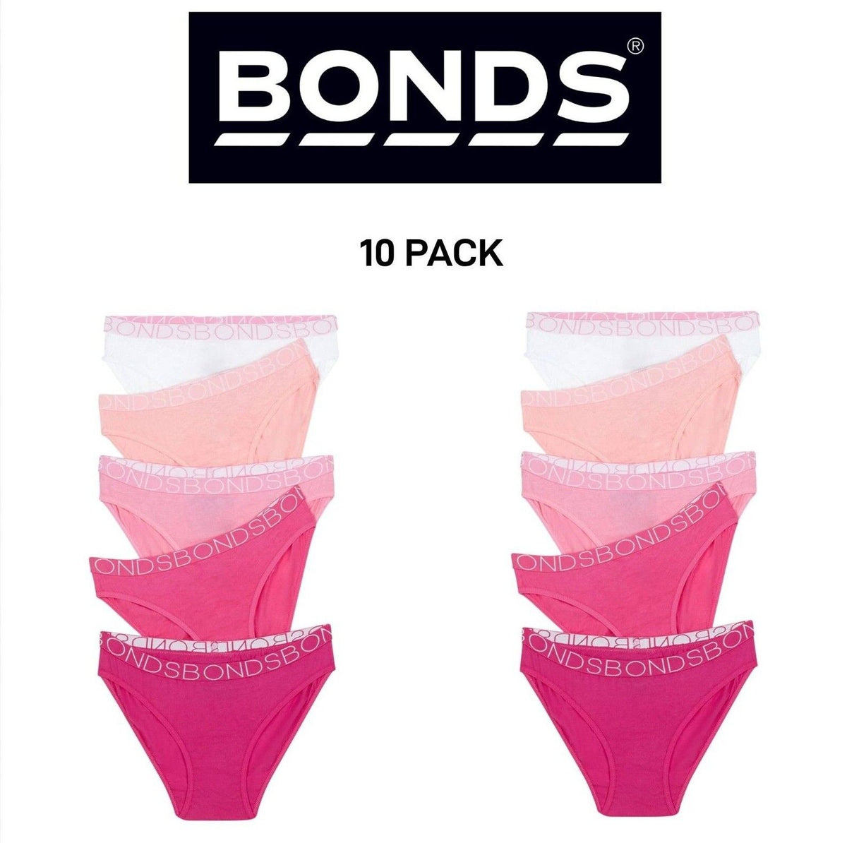 Bonds Girls Bikini Comfy Flexible Coverage Lightweight Breathable 10 Pack UWCE5A