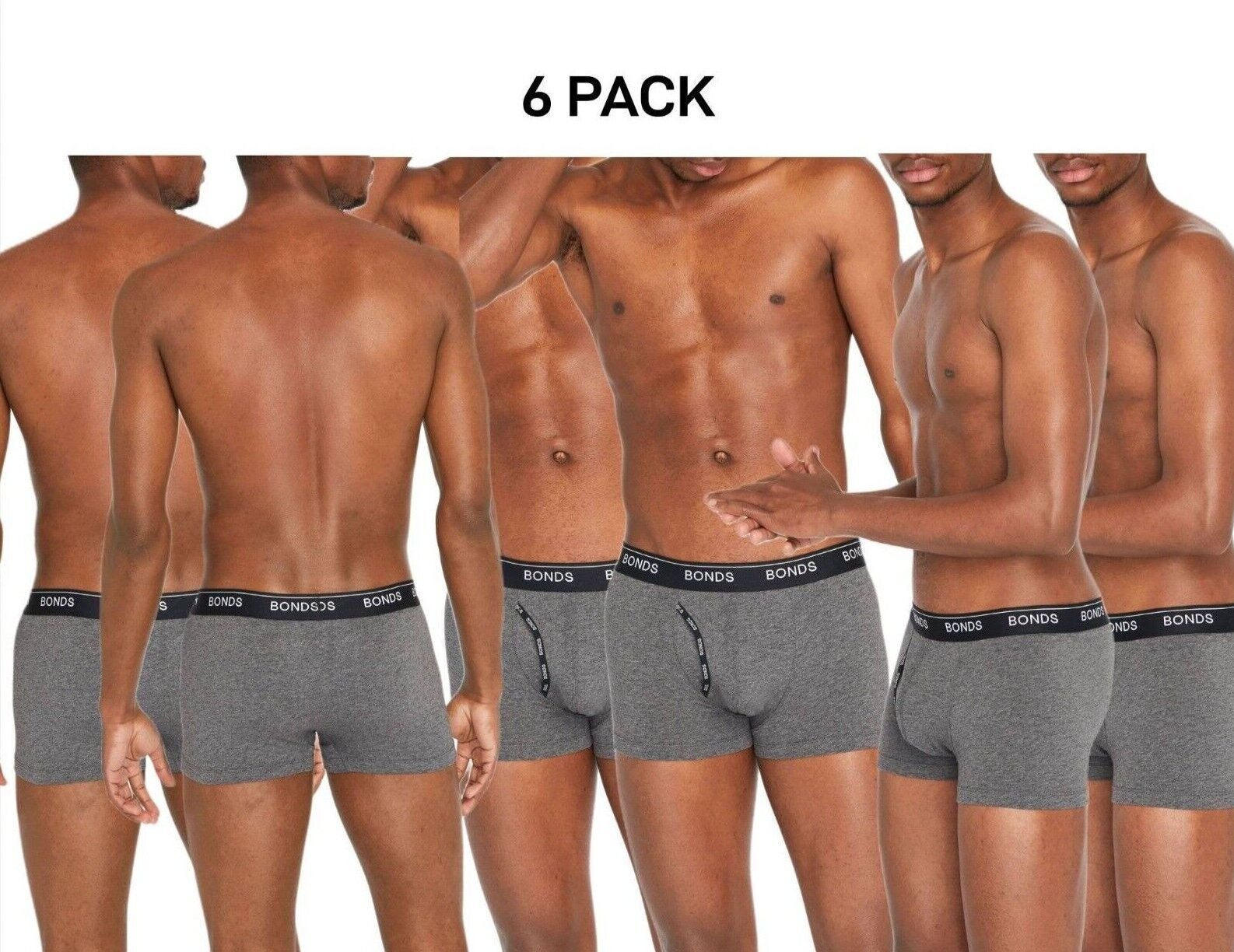 Bonds Mens Guyfront Trunk Stretchy Cotton Fabric Elastic Waistband 6 Pack MZVJ