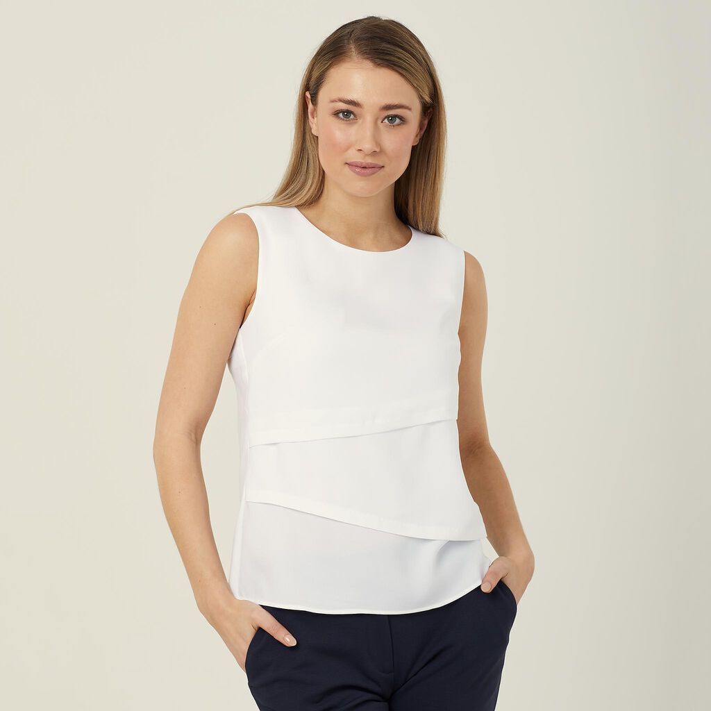 Clearance! NNT Womens Sleeveless V Neck Layered Blouse Satin Back Crepe CAT9XC-Collins Clothing Co
