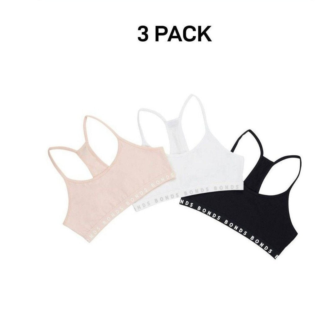 Bonds Girl Hipster Racer Crop Non-Slip Strap Racerback Shape Bra 3 Pack UWPT3A