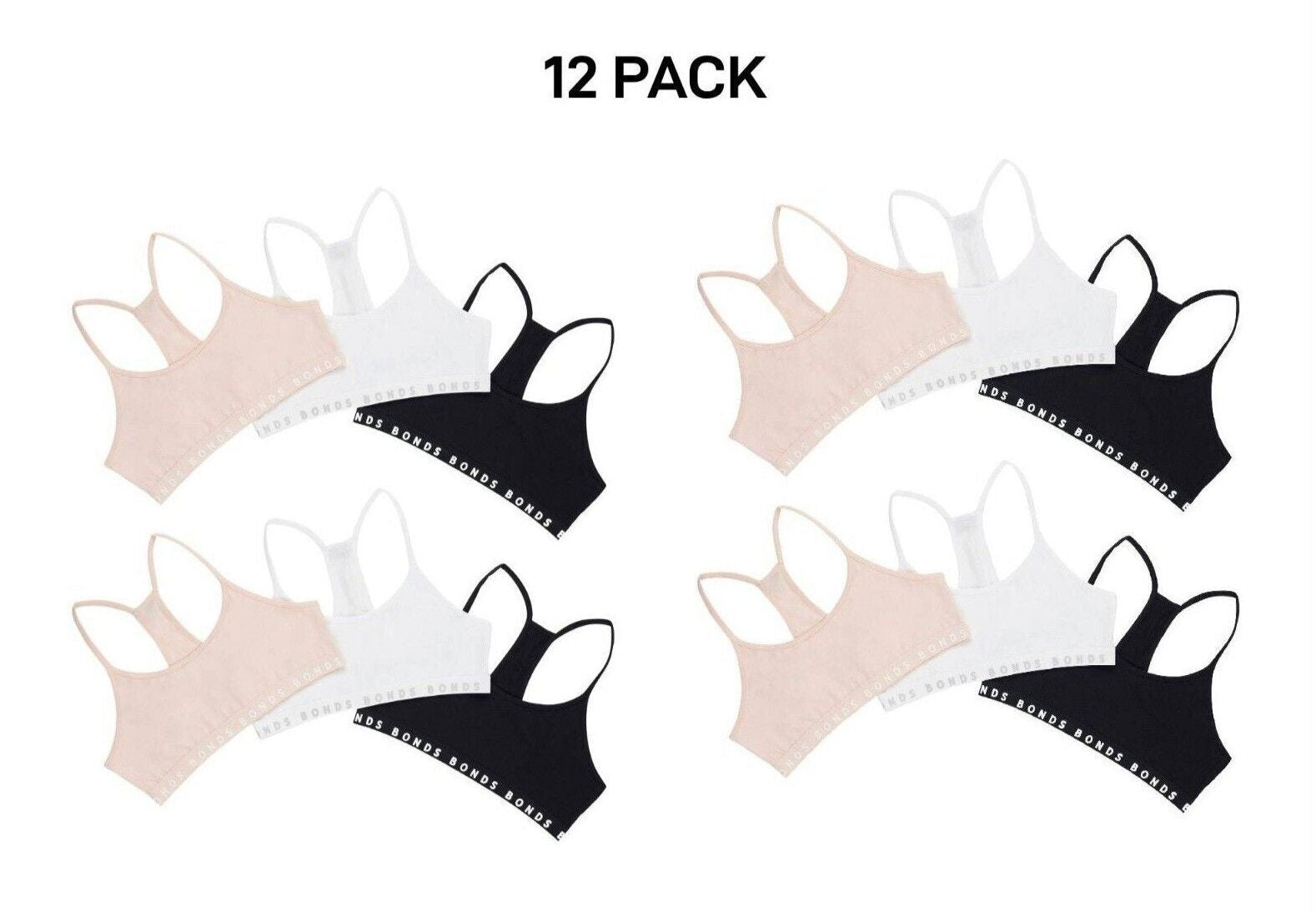 Bonds Girl Hipster Racer Crop Non-Slip Strap Racerback Shape Bra 12 Pack UWPT3A