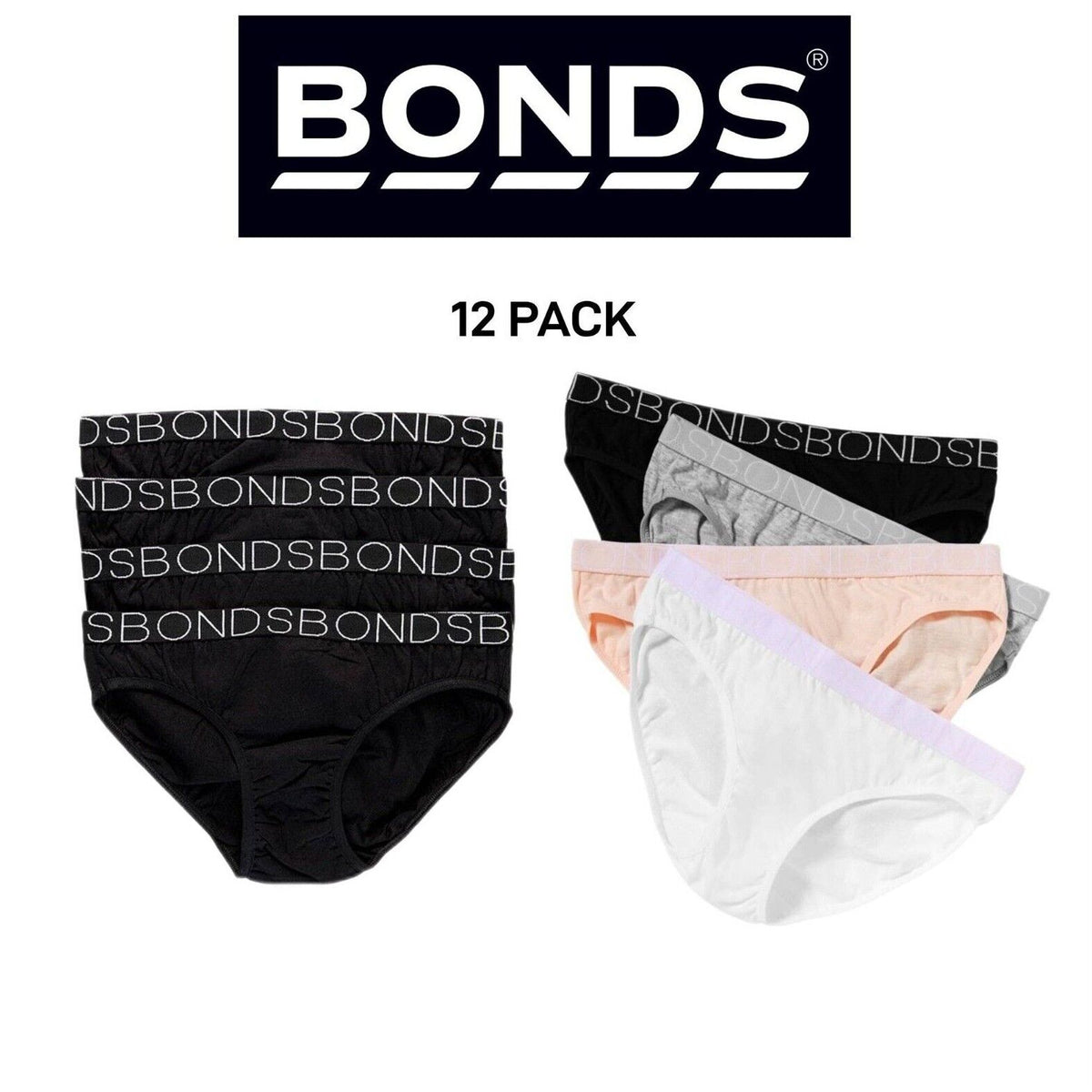 Bonds Girls Bikini Undies Flexible Lightweight and Breathable 12 Pack UZR14A