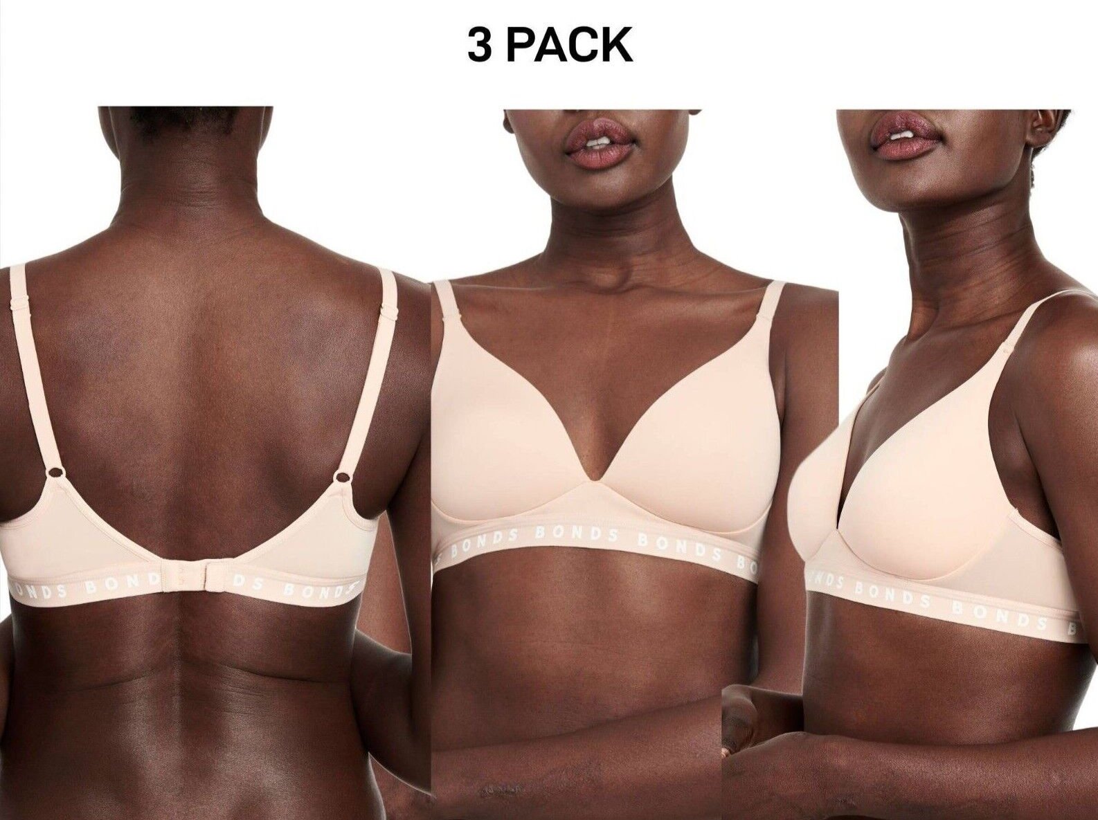 Bonds Womens Originals Wirefree Tee Shirt Bra Soft Smooth & Stretch 3 Pack YXKTY