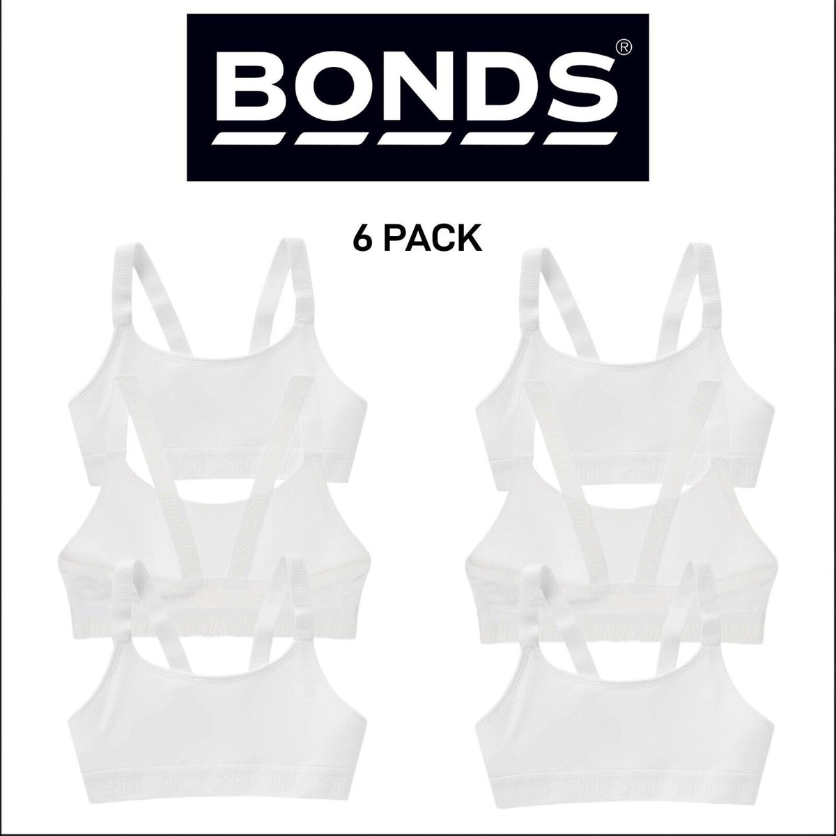 Bonds Girls Performance Stretchy Pullover Activewear Crop Top Bra 6 Pack UY6H1A