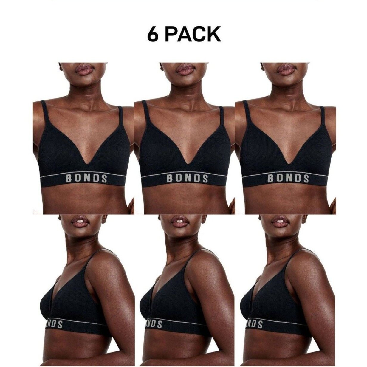 Bonds Womens Retro Rib Seamless Wirefree Tee Bra Contoured Shape 6 Pack WU8EW