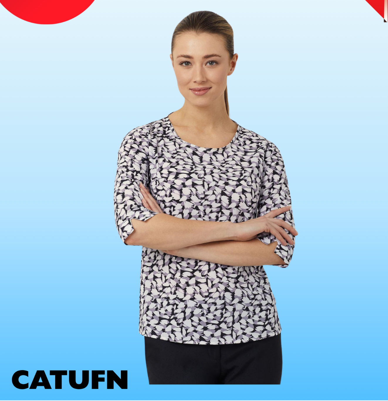 SALE NNT Womens Antibacterial Petal Print 3/4 Sleeve Top Grey CATUFN