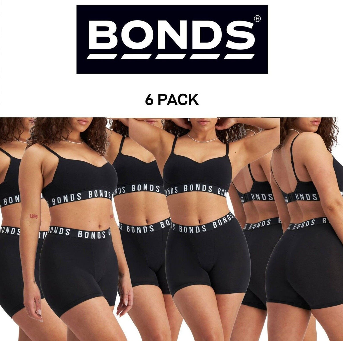 Bonds Womens Icons Super Logo Short Comfy Extra Coverage Mid-Length 6 Pack WR4V