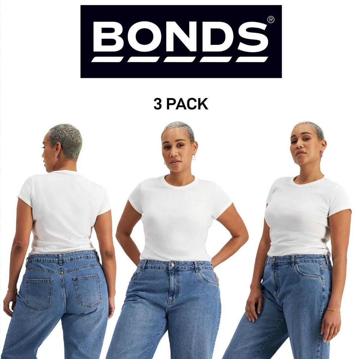 Bonds Womens Icons Tee Classic Heritage Styling Fresh Anti Odour 3 Pack CR9DI