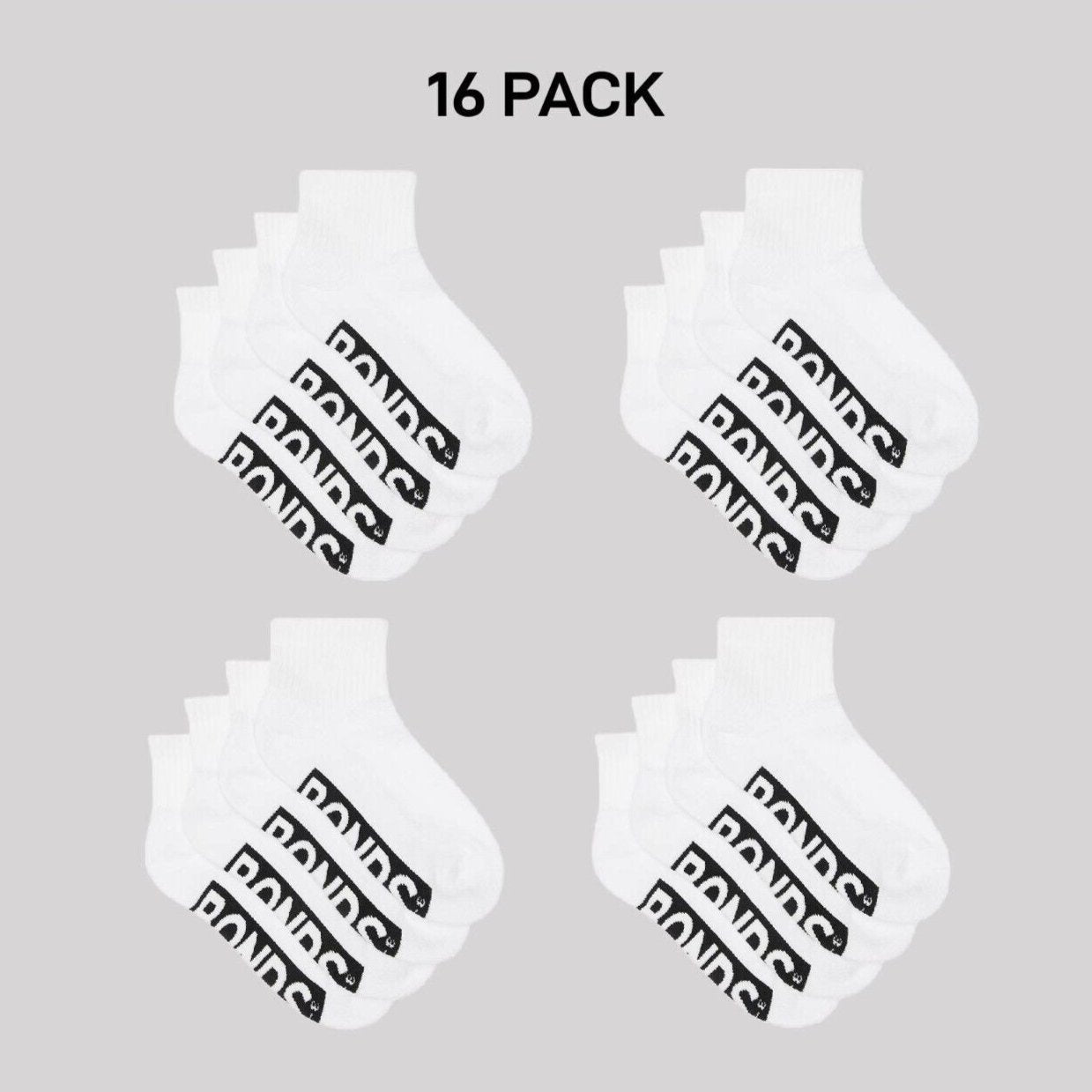Bonds Kids Logo Cushioned Quarter Crew Sock Thickness & Comfiness 16 Pack RXTW4W