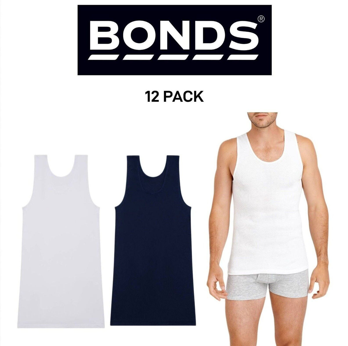 Bonds Mens Chesty Singlets Cotton Perfect Comfortable Fit 12 Pack M37566