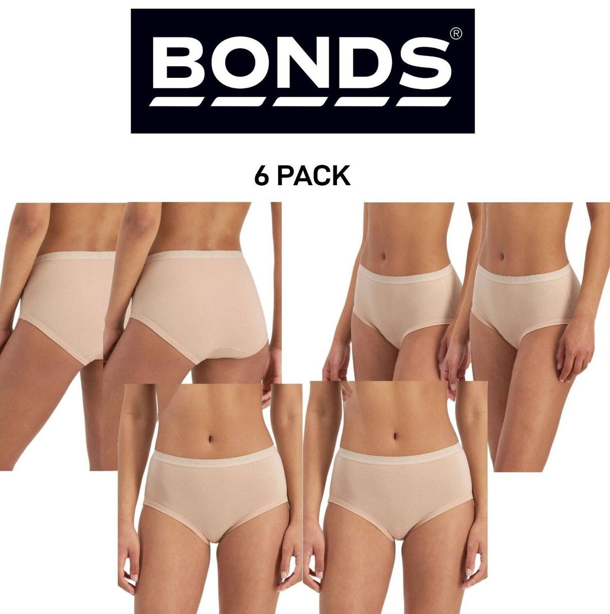 Bonds Womens Cottontails Full Brief Lightweight Soft Cotton 6 Pack WY5NA