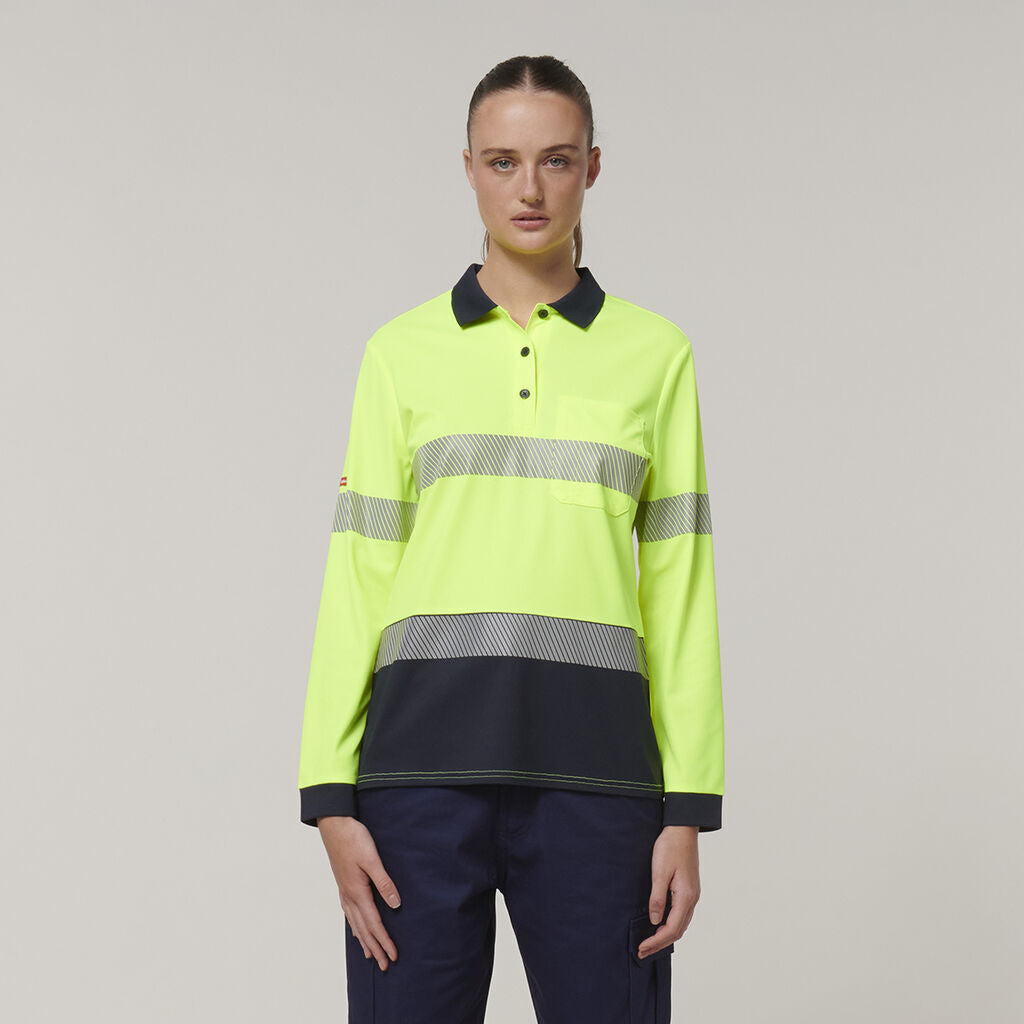 Hard Yakka Safety Work Womens Long Sleeve HI VIS Taped Polo Y08604-Collins Clothing Co