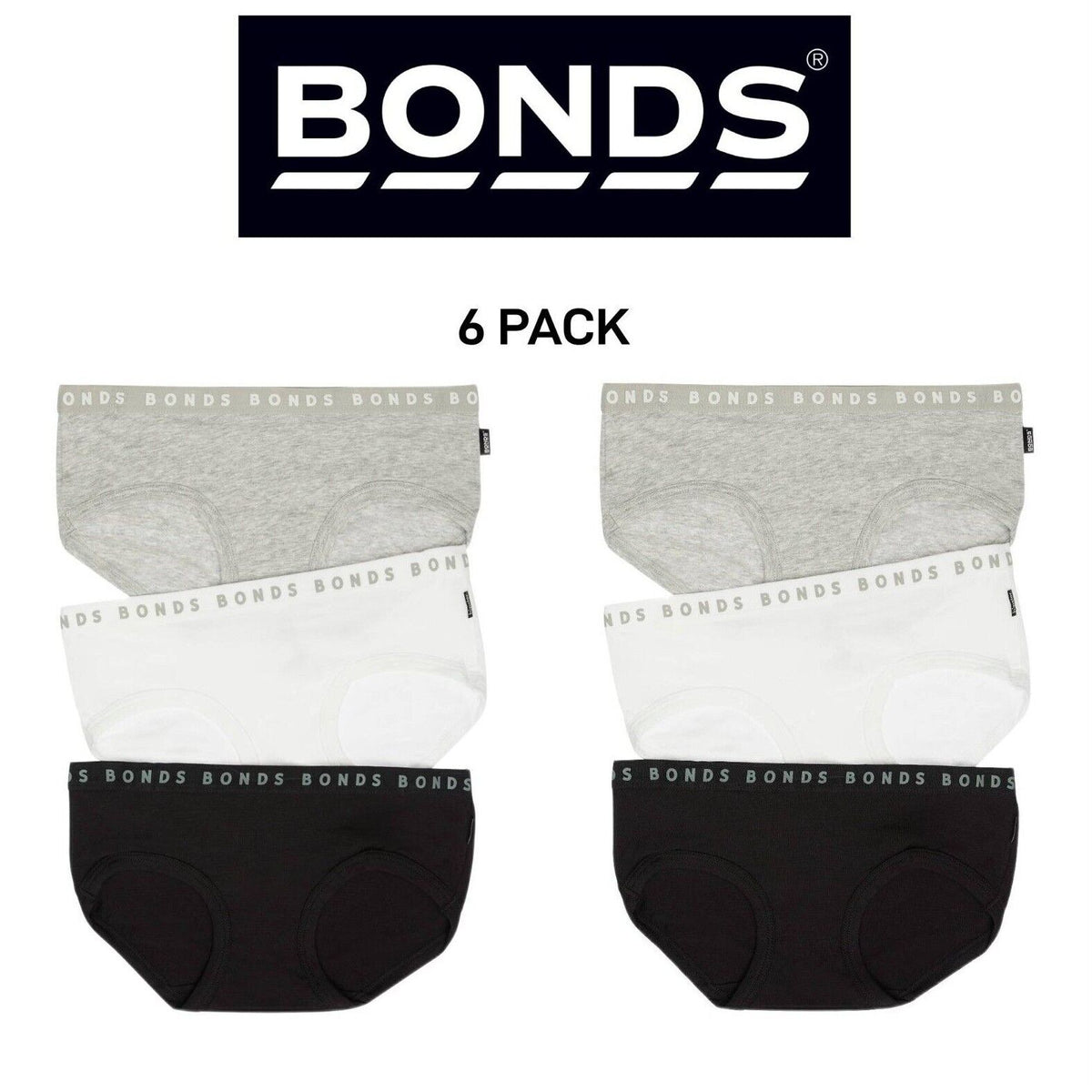 Bonds Womens Hipster Boyleg Soft Cotton Flattering Low Leg Line 6 Pack WUFMA