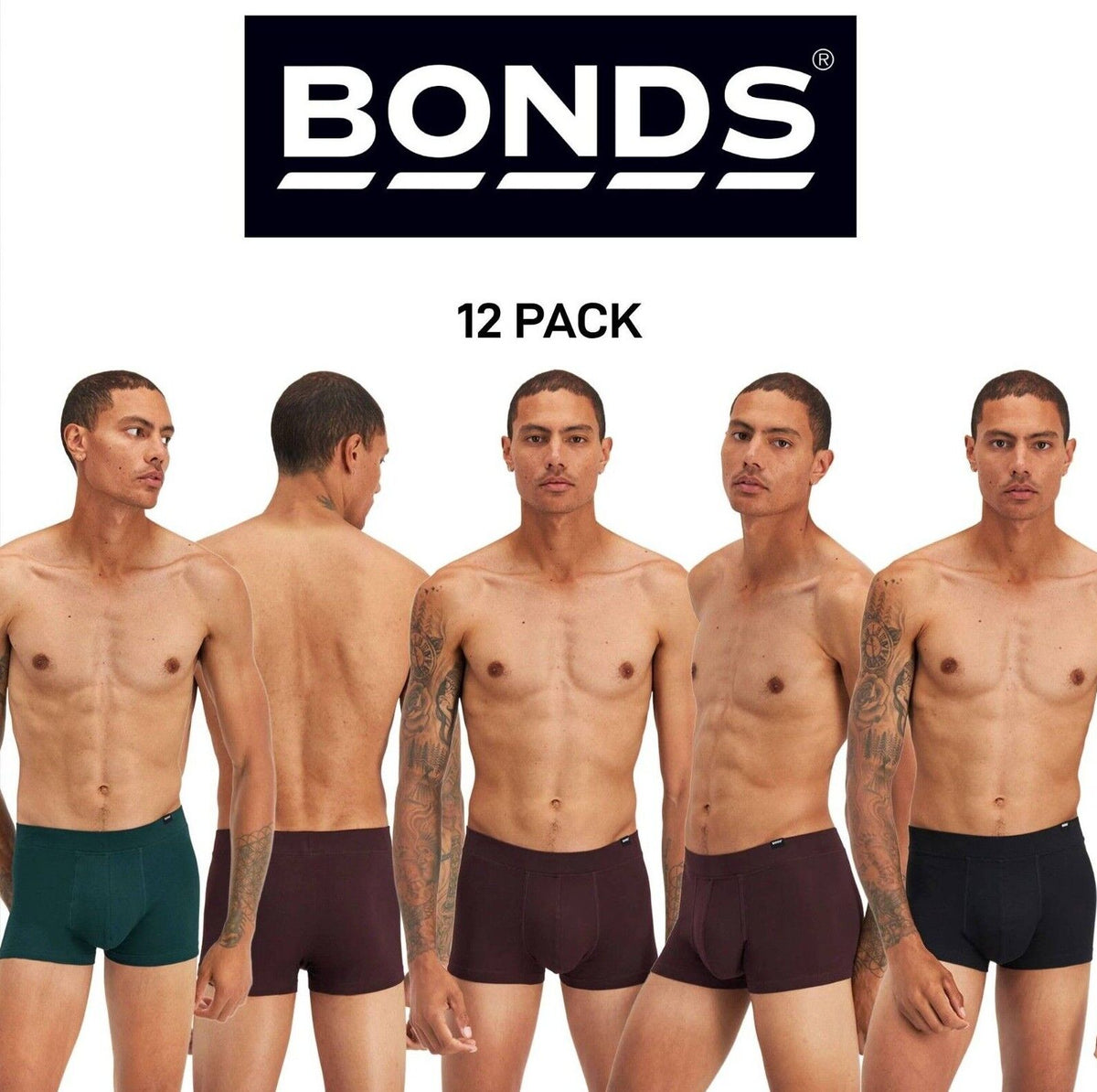 Bonds Mens Everyday Encased Trunk Stretchy Support and Breathable 12 Pack MW793A