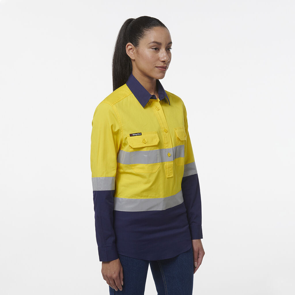 KingGee Women Workcool Vented Closed Front Reflective Shirt K44230-Collins Clothing Co