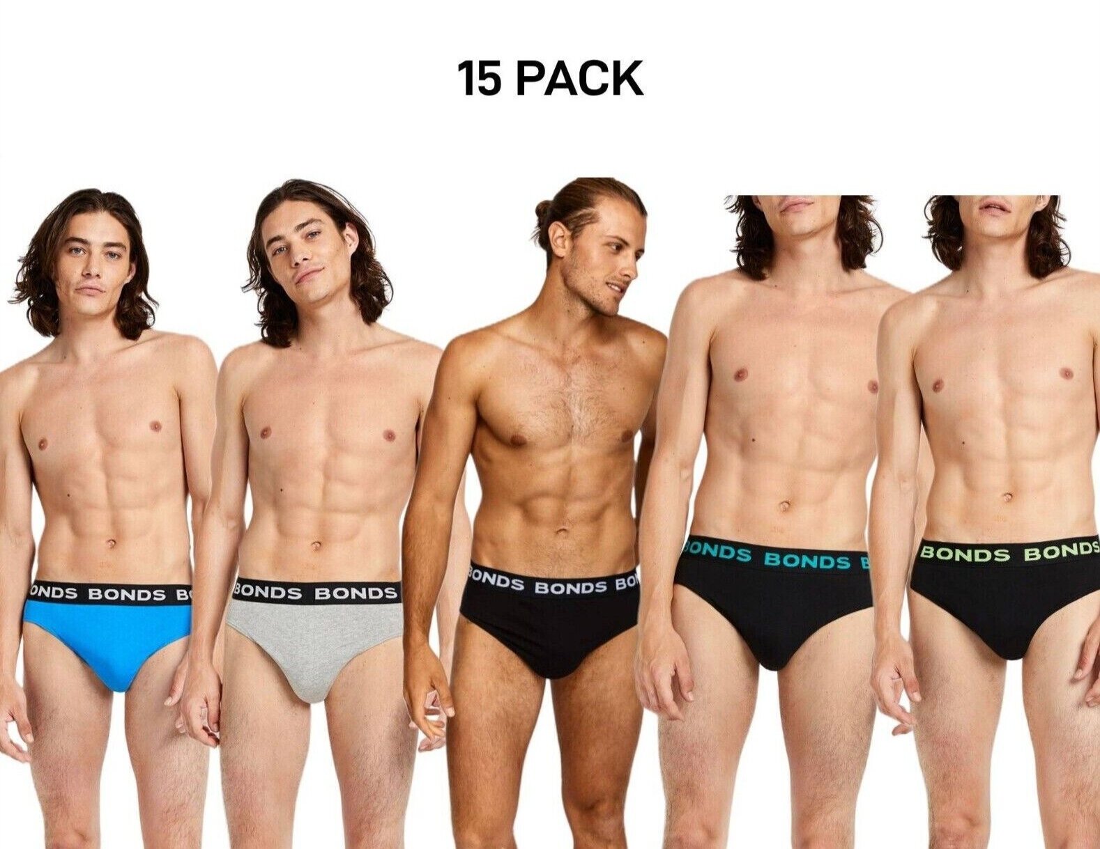 Bonds Mens Hipster Brief  Wide Comfortable Elastic Waistband 15 Pack M8DM5T