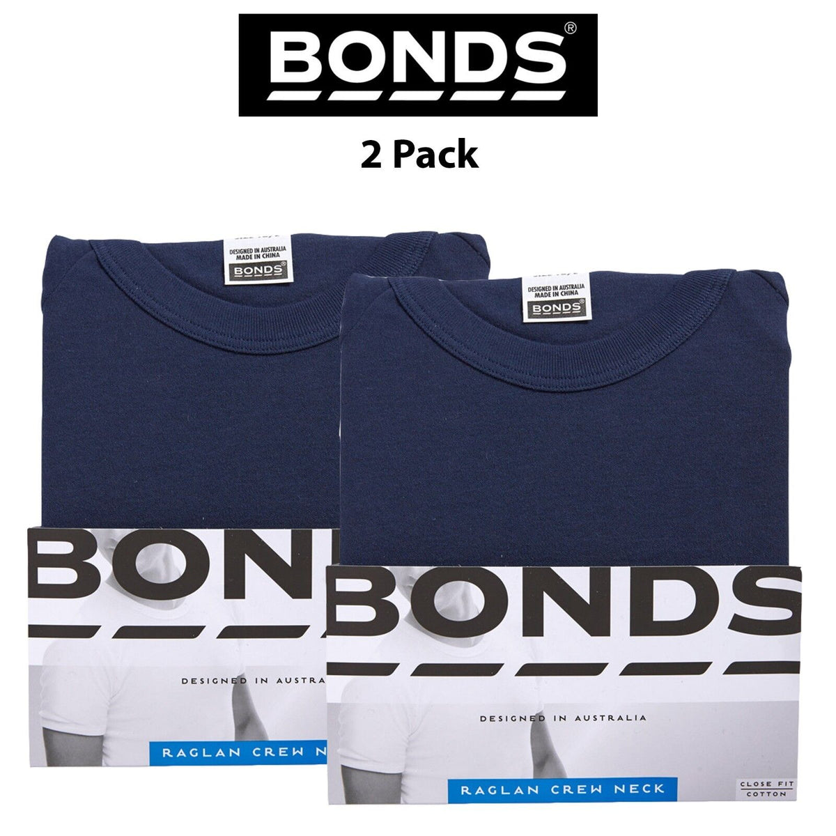 Mens Bonds Original Raglan 2 PACK Crew Neck Short Sleeve Shirt Tee Cotton MB3937