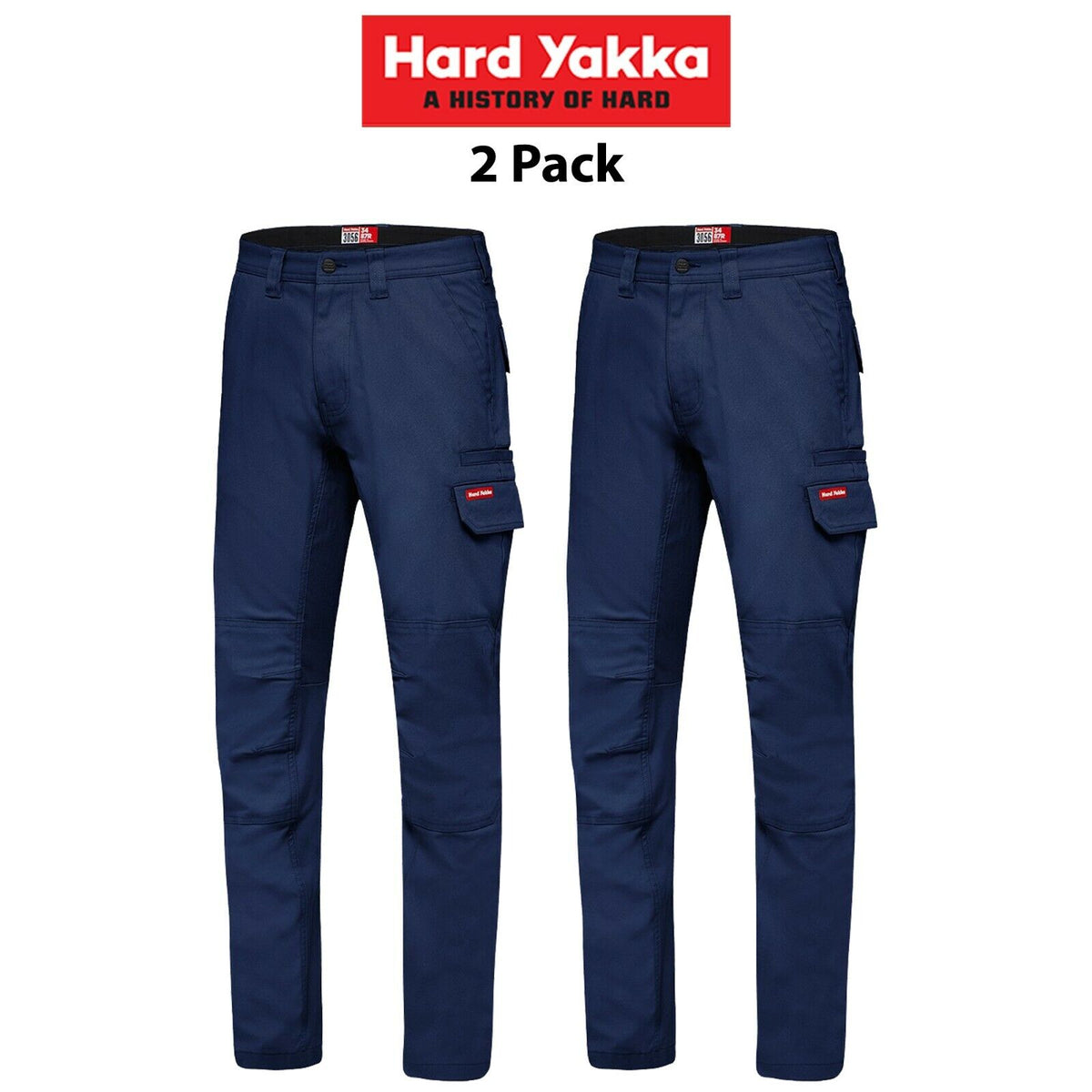 Mens Hard Yakka Work Pants 2 Pk 3056 Canvas Stretch Cargo Slim Fit Tough Y02880