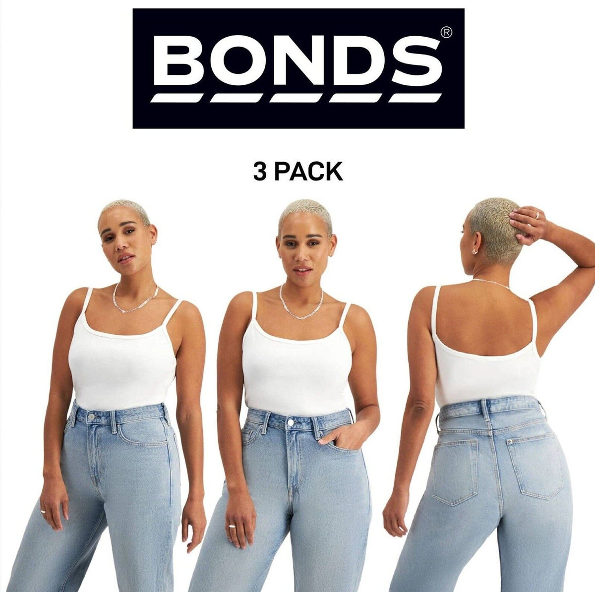 Bonds Womens Originals Cami Long Lasting Comfort Soft & Supportive 3 Pack CR9BI