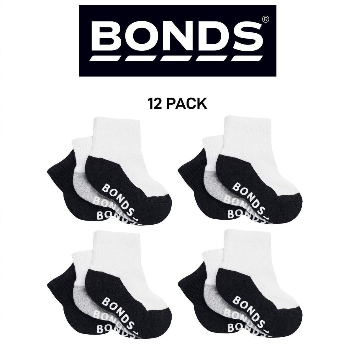 Bonds Baby Cushioned Quarter Crew Thickness for Comfiness Socks 12 Pack RXUH3N
