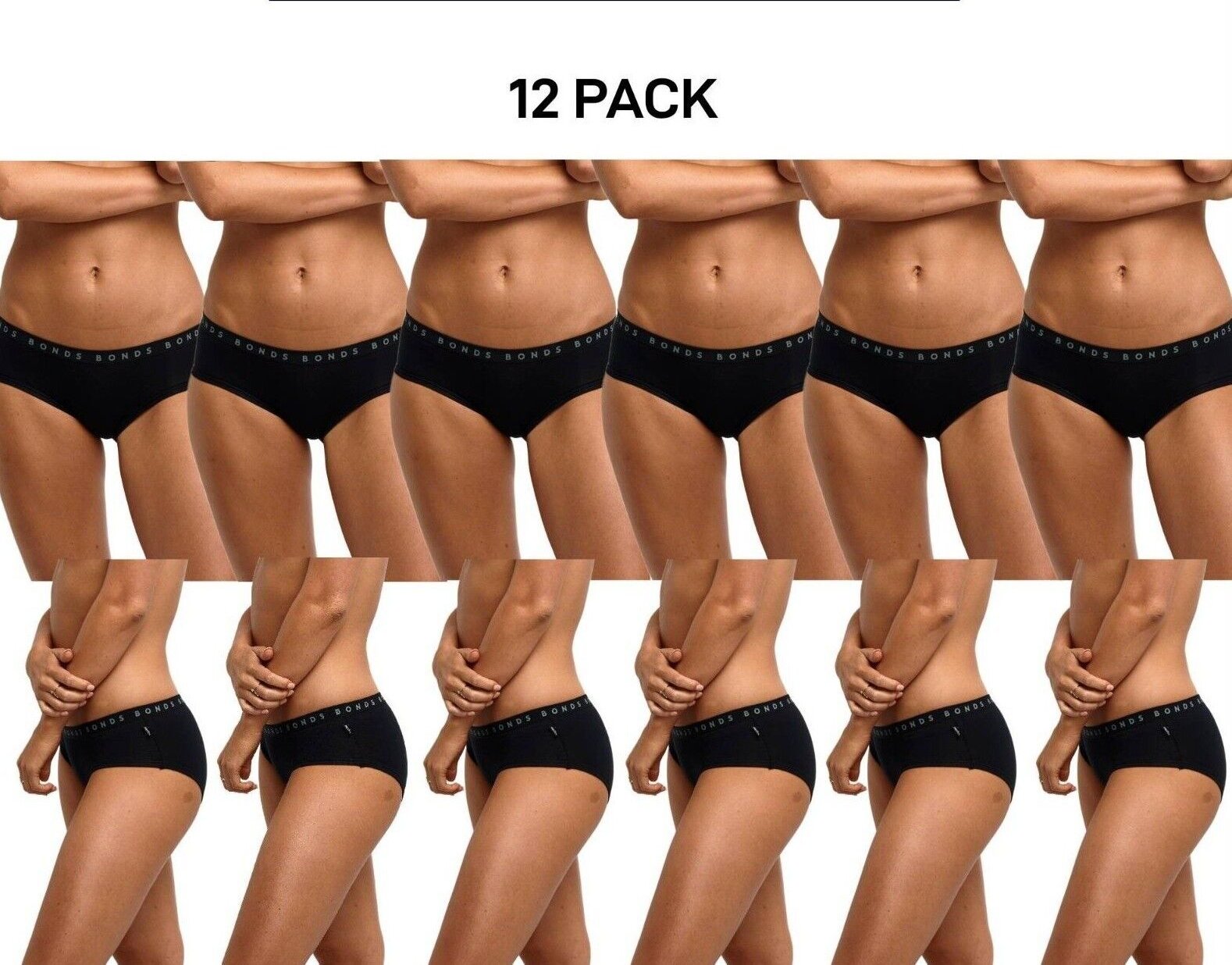 Bonds Womens Hipster Boyleg Soft Cotton Flattering Low Leg Line 12 Pack WUFMA