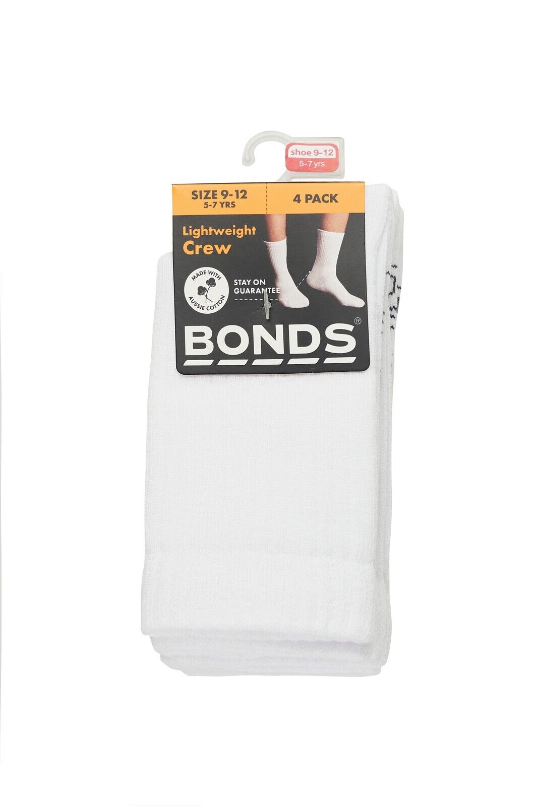 Bonds Kids Logo Light Crew Sock Soft Cotton Mesh Cooling 4 Pack RXVJ4N