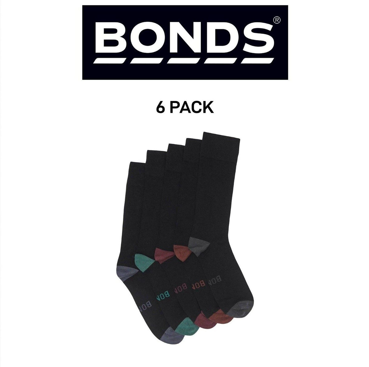 Bonds Mens Bamboo Crew Socks Fine Seams Comfy Toes & Ankle Support 6 Pack SZFQ5W