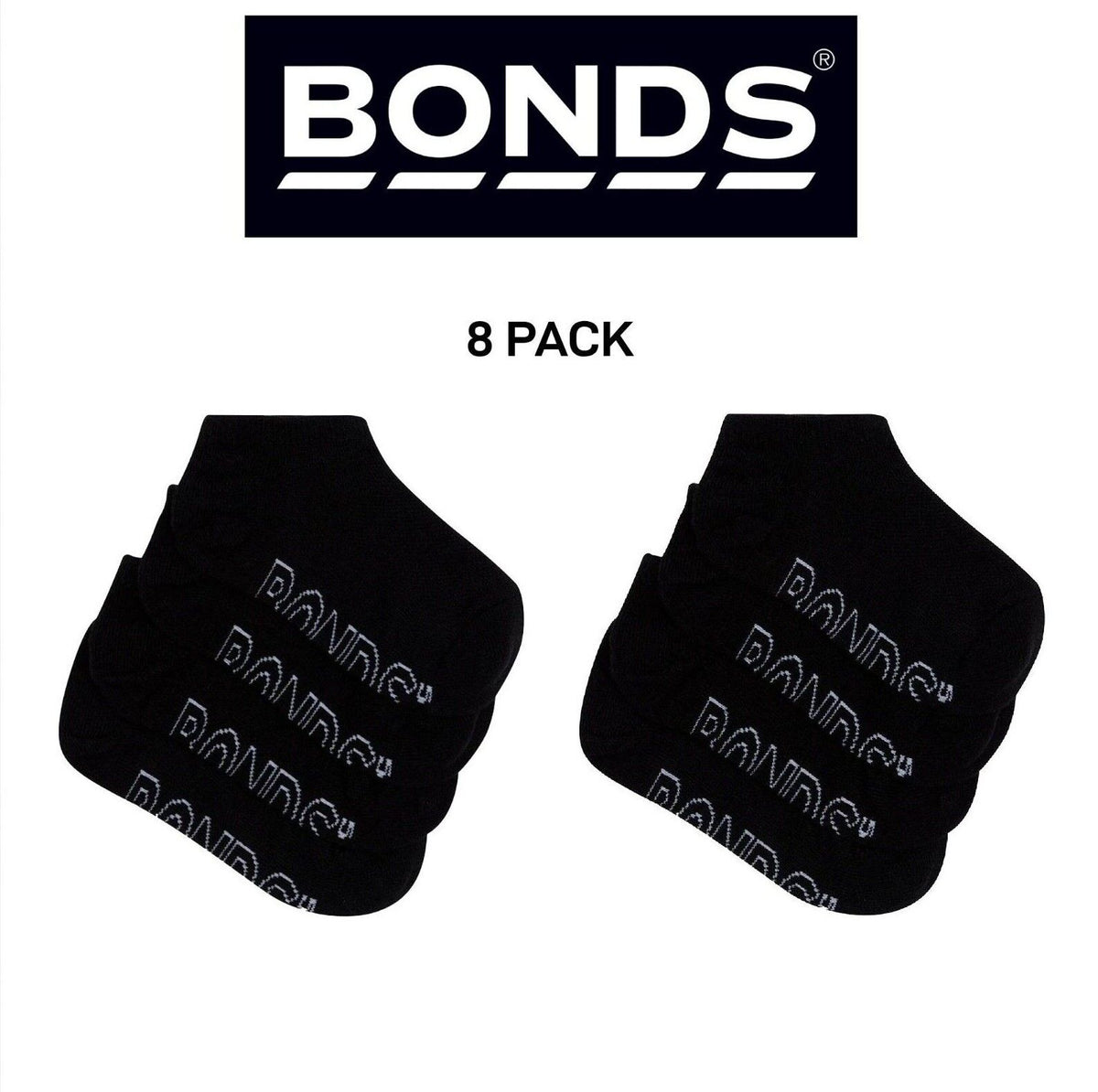 Bonds Kids Logo Light No Show Soft Cotton Breathable Socks 8 Pack RXUU4N